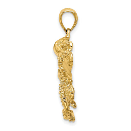 14k Yellow Gold Octopus Pendant, Detailed Marine Design, Nautical Theme Jewelry