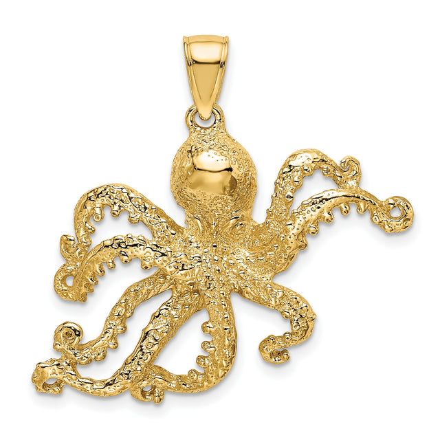 14k Yellow Gold Octopus Pendant, Detailed Marine Design, Nautical Theme Jewelry