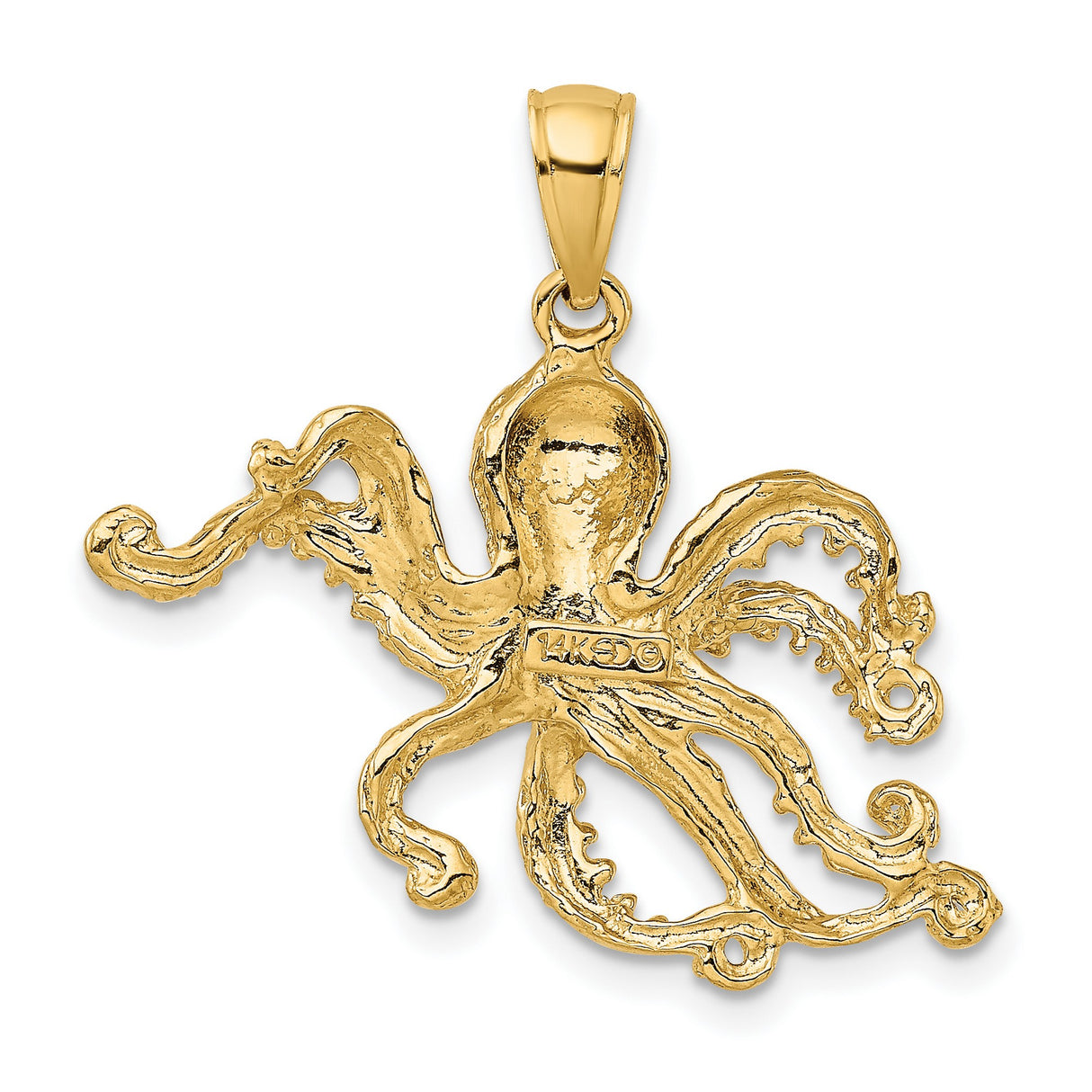 14k Yellow Gold Octopus Pendant with Textured Nautical Design, Unisex Sea Creature Jewelry