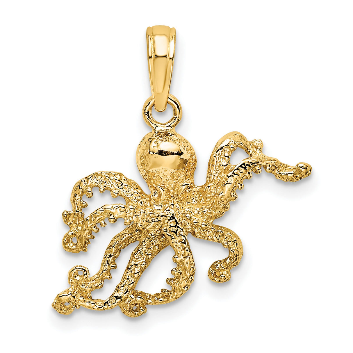 14k Yellow Gold Octopus Pendant with Textured Tentacles and Nautical Sea Life Theme