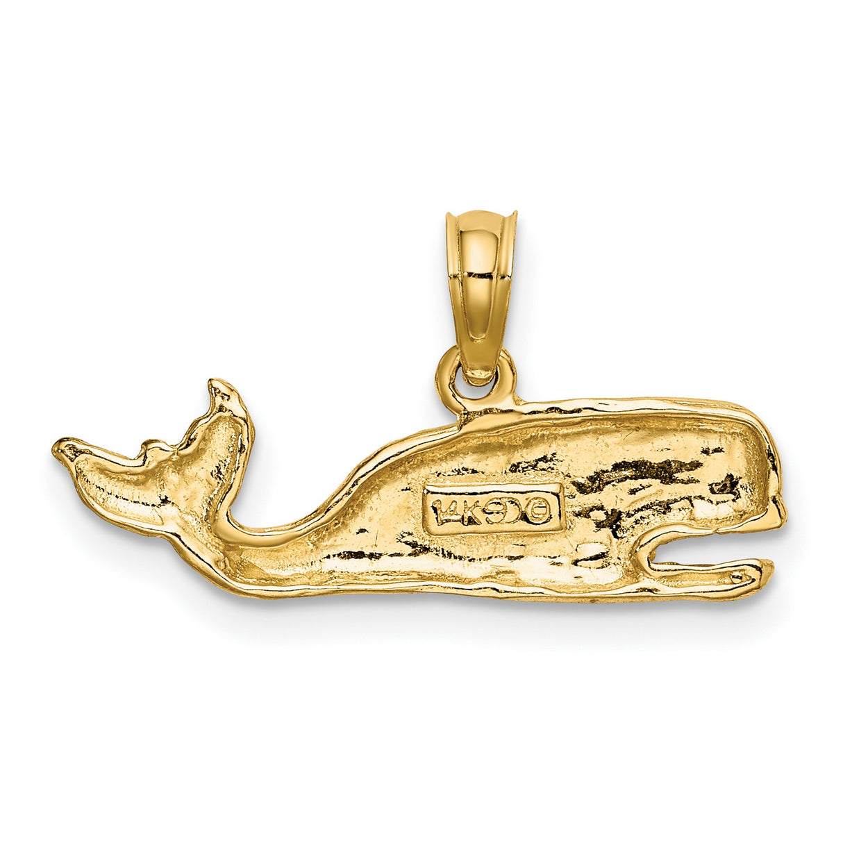 14k Yellow Gold Sperm Whale Pendant, Textured Nautical Animal Charm for Women or Unisex Wear