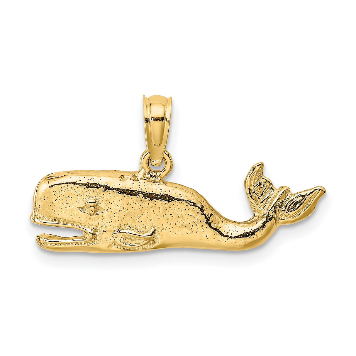 14k Yellow Gold Sperm Whale Pendant, Textured Nautical Animal Charm for Women or Unisex Wear
