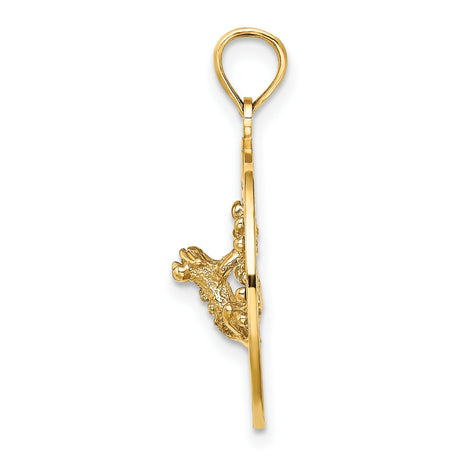 14k Yellow Gold Pendant with Coral Reef Design, Antigua W.I. Engraving, Caribbean Theme