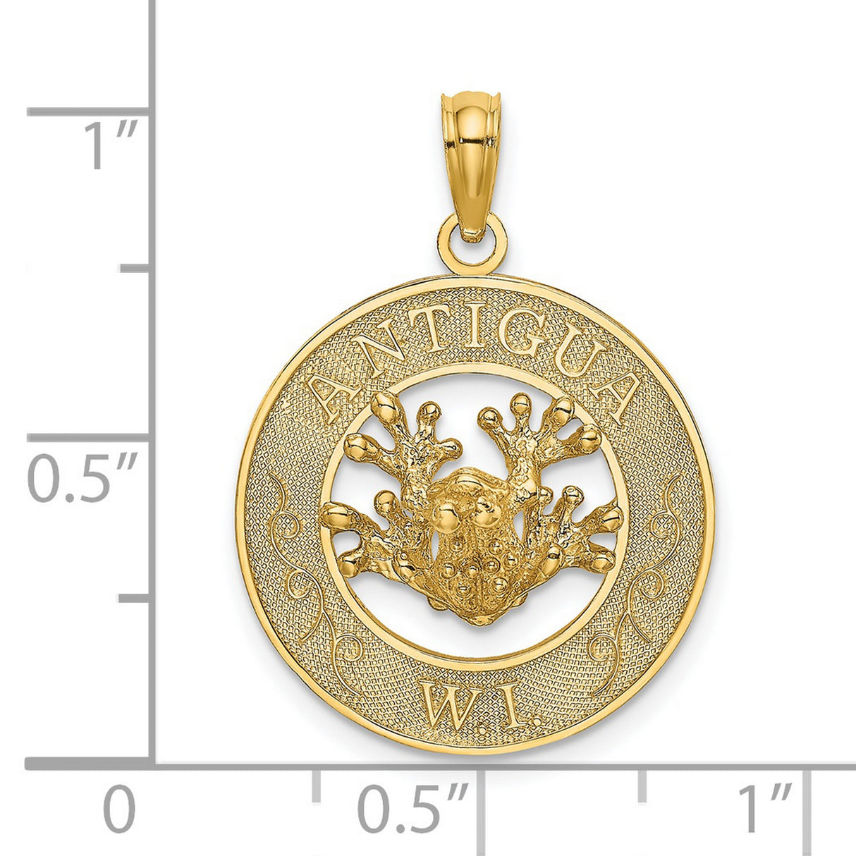 14k Yellow Gold Pendant with Coral Reef Design, Antigua W.I. Engraving, Caribbean Theme