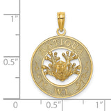 14k Yellow Gold Pendant with Coral Reef Design, Antigua W.I. Engraving, Caribbean Theme