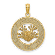 14k Yellow Gold Pendant with Coral Reef Design, Antigua W.I. Engraving, Caribbean Theme