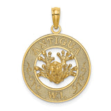 14k Yellow Gold Pendant with Coral Reef Design, Antigua W.I. Engraving, Caribbean Theme