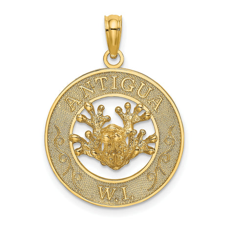 14k Yellow Gold Pendant with Coral Reef Design, Antigua W.I. Engraving, Caribbean Theme