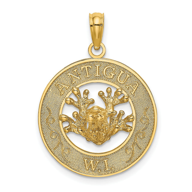 14k Yellow Gold Pendant with Coral Reef Design, Antigua W.I. Engraving, Caribbean Theme