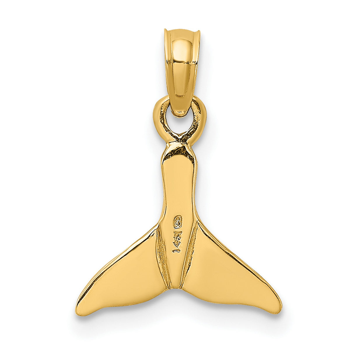 14k Yellow Gold Whale Tail Pendant, Polished Nautical Ocean Theme, Unisex Jewelry