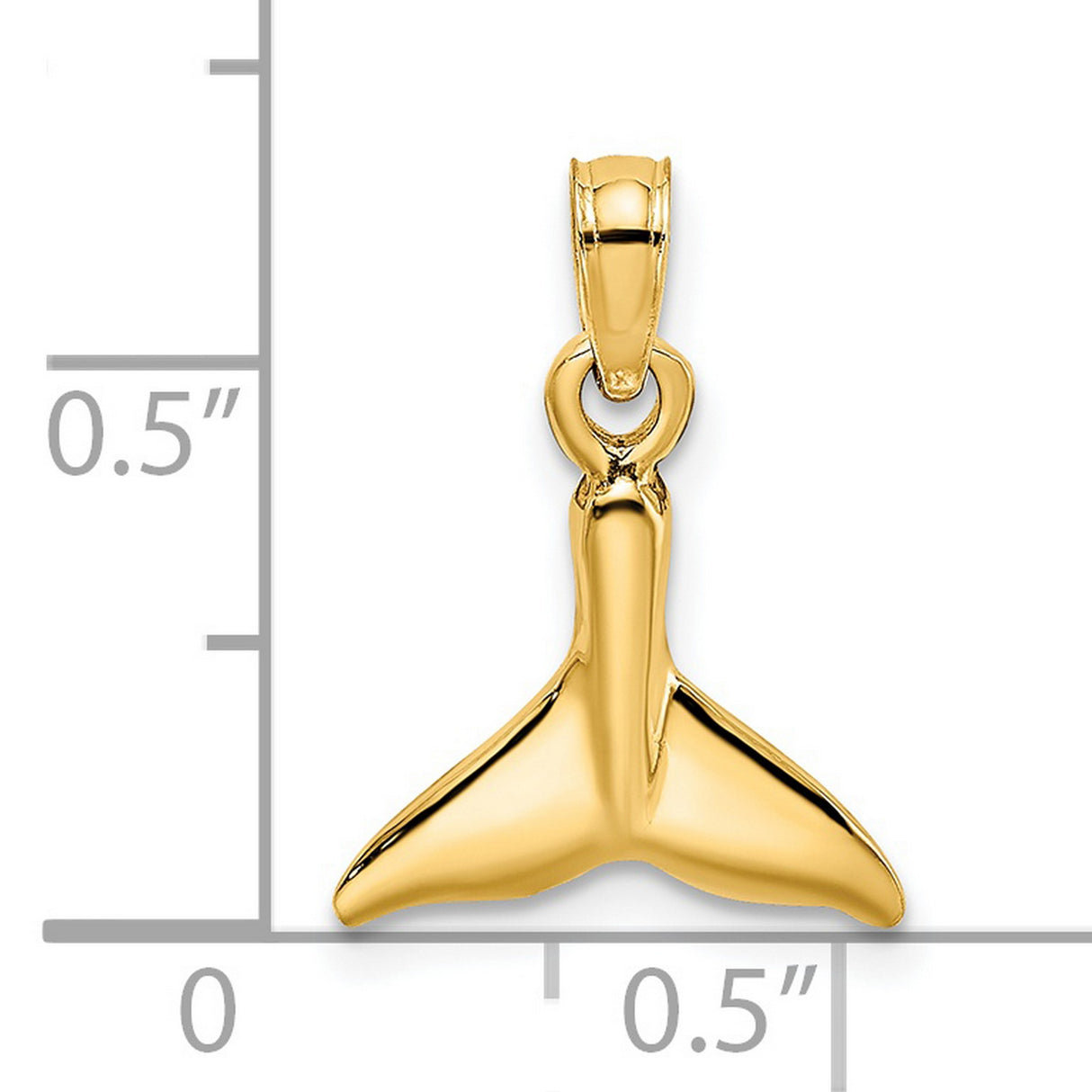 14k Yellow Gold Whale Tail Pendant, Polished Nautical Ocean Theme, Unisex Jewelry
