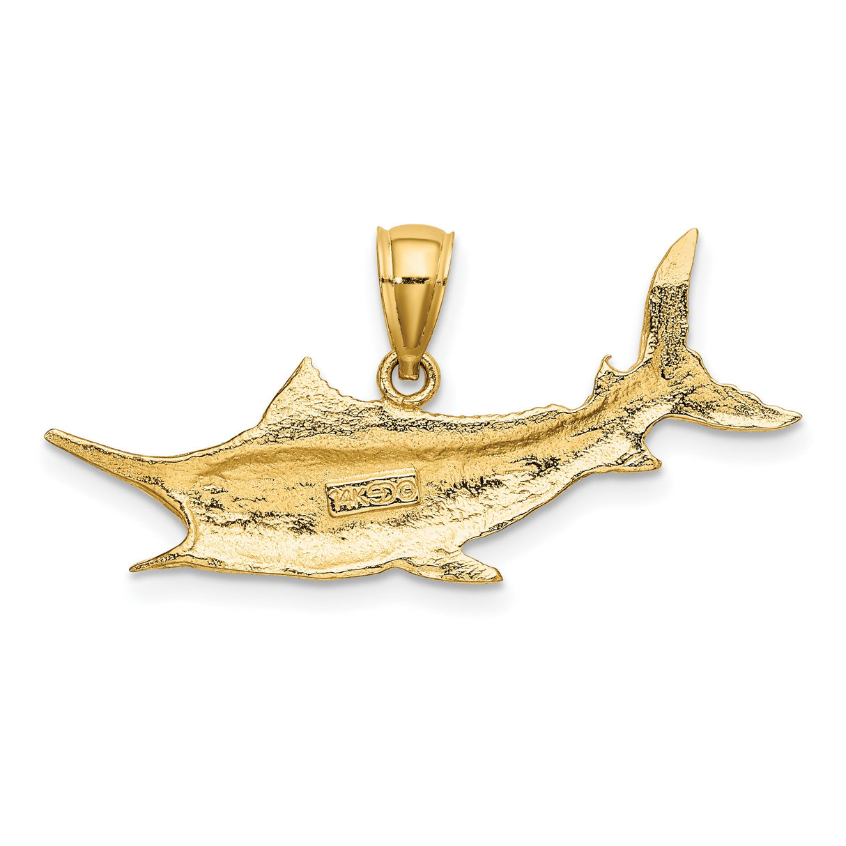 14k Yellow Gold Marlin Pendant, Textured Nautical Fish Charm, Ocean Theme Jewelry for Sea Lovers