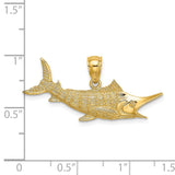 14k Yellow Gold Marlin Pendant, Textured Nautical Fish Charm, Ocean Theme Jewelry for Sea Lovers