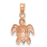 14k Rose Gold Sea Turtle Pendant, Marine Life Charm Jewelry for Women