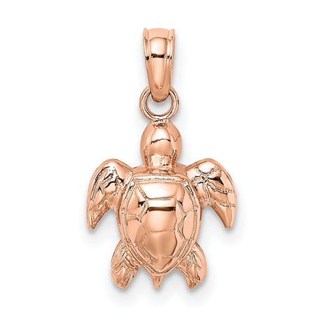 14k Rose Gold Sea Turtle Pendant, Marine Life Charm Jewelry for Women
