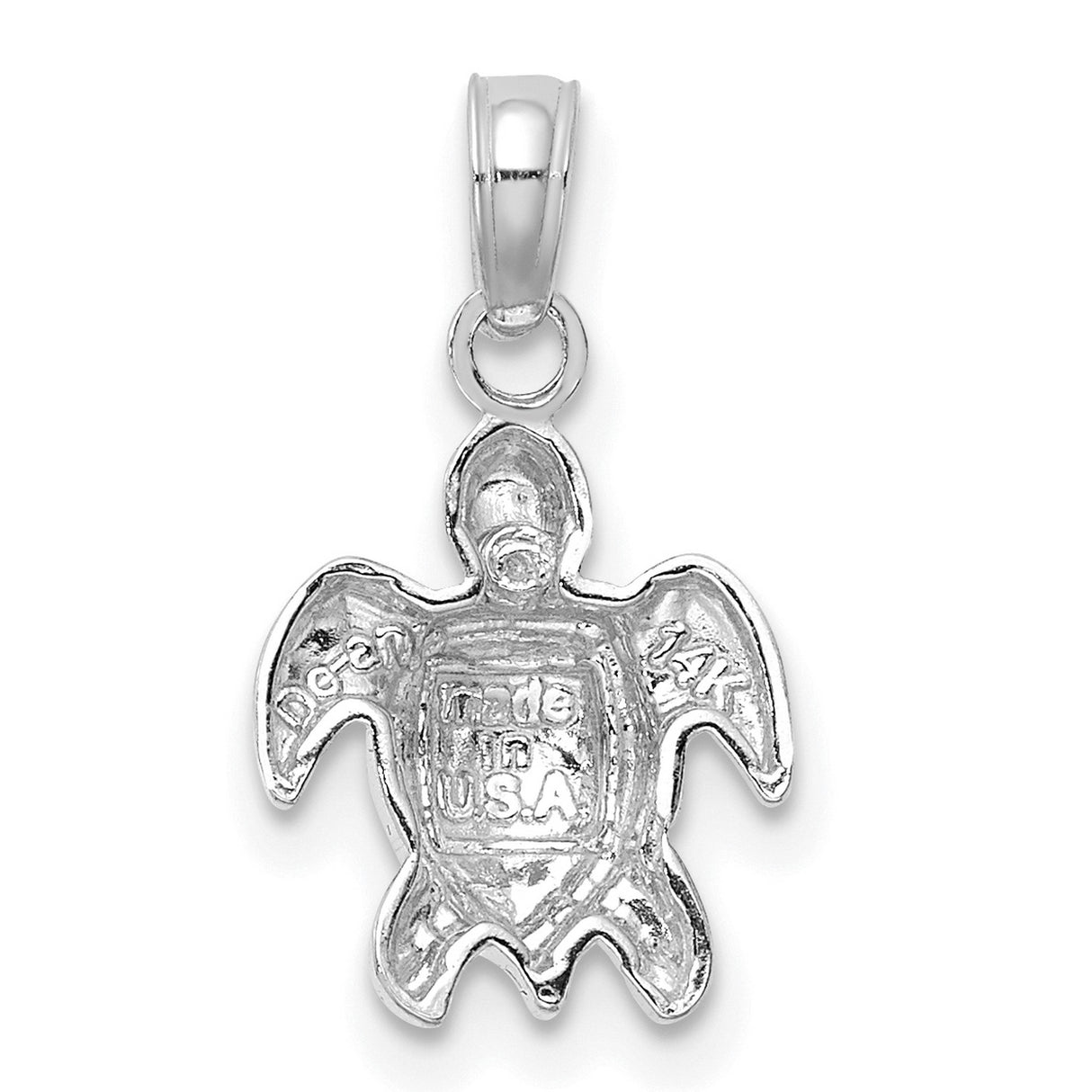 14k White Gold Sea Turtle Pendant, Nature Inspired Ocean Animal Charm, Symbol of Longevity