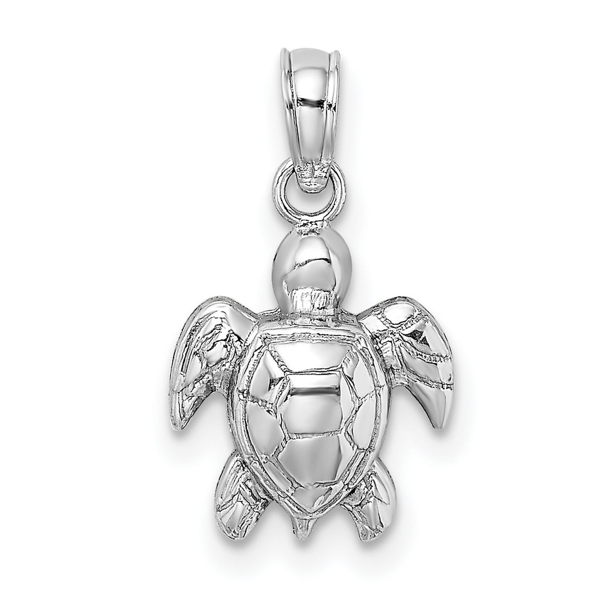 14k White Gold Sea Turtle Pendant, Nature Inspired Ocean Animal Charm, Symbol of Longevity