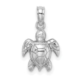 14k White Gold Sea Turtle Pendant, Nature Inspired Ocean Animal Charm, Symbol of Longevity