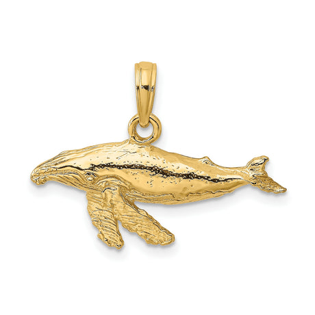 14k Yellow Gold Humpback Whale Pendant, Textured Ocean Charm, Nautical Jewelry for Women or Unisex