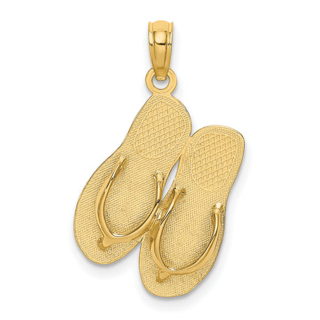14k Yellow Gold Flip Flop Pendant, Textured Sandal Design, Coastal Beach Style Charm