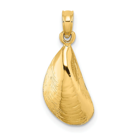 14k Yellow Gold Seashell Pendant with Realistic Mussel Shell Design, Coastal Beach Jewelry