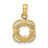 14k Yellow Gold Lifebuoy Pendant Charm with Textured Rope Detail, Nautical Style
