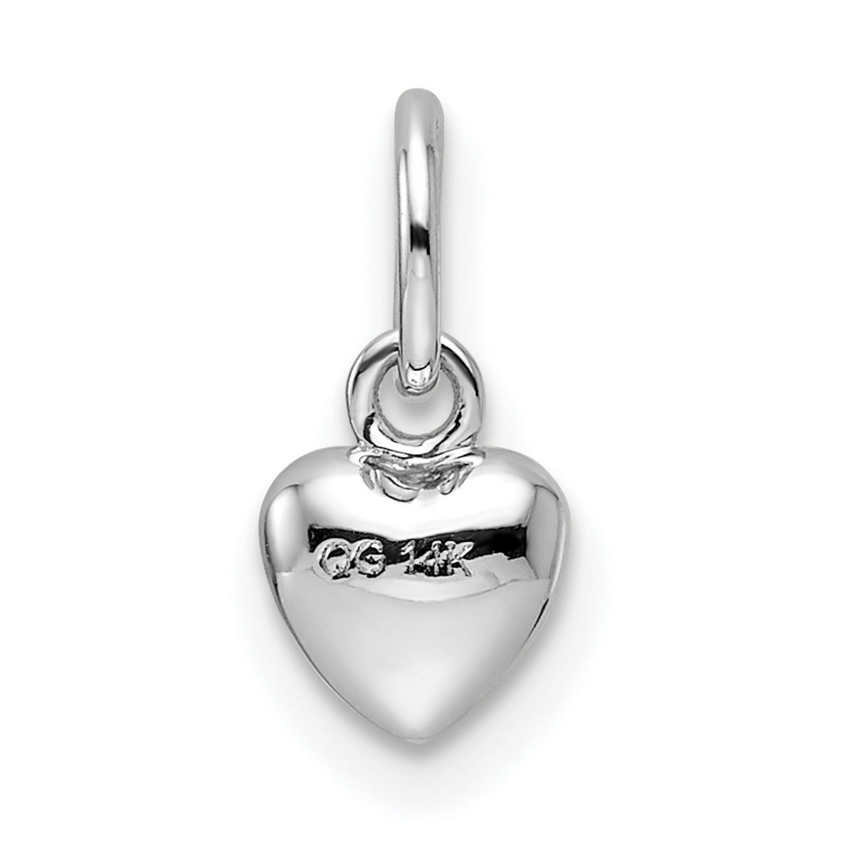 14k White Gold Heart Charm Pendant, Polished Puffed Minimalist Design for Women