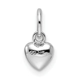 14k White Gold Heart Charm Pendant, Polished Puffed Minimalist Design for Women