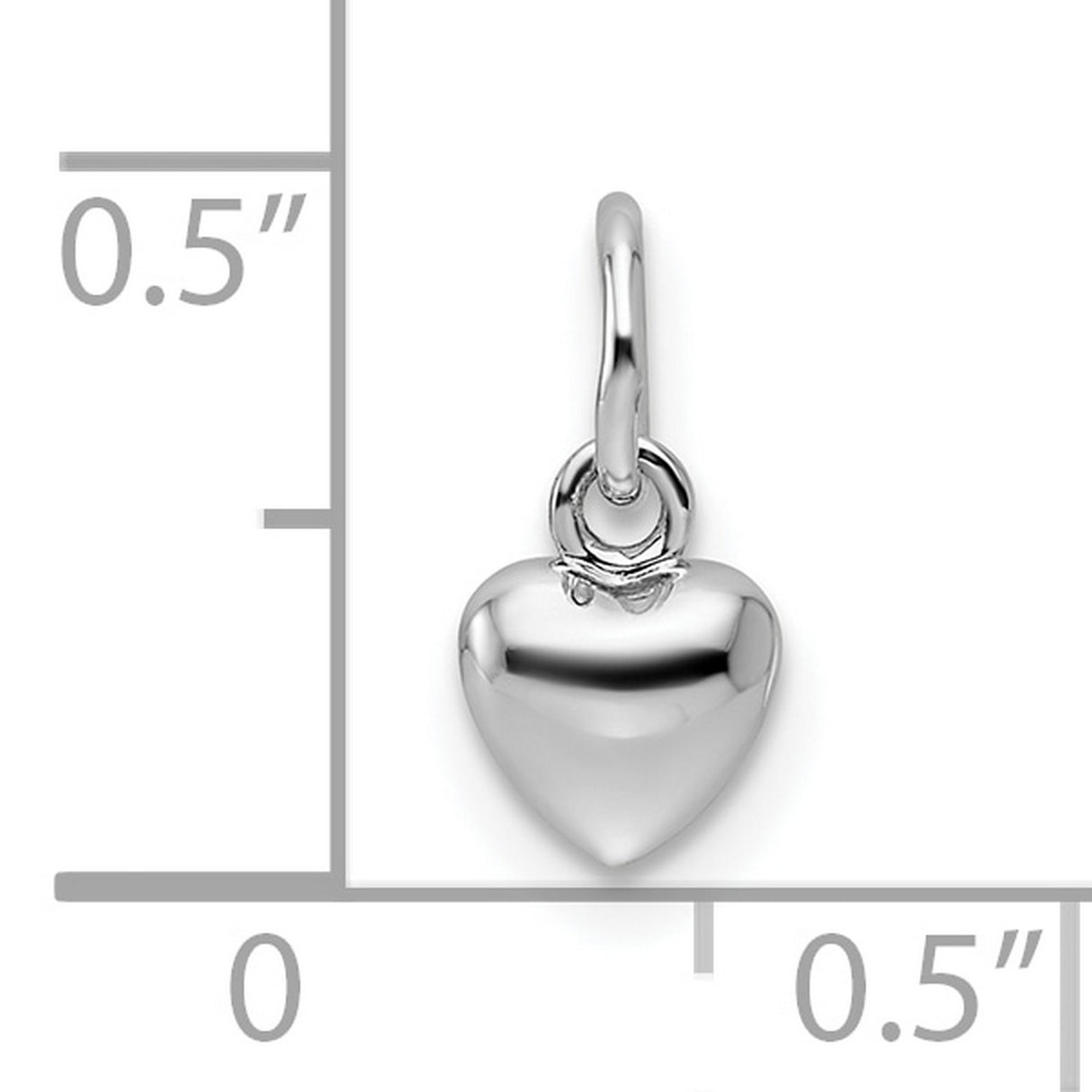 14k White Gold Heart Charm Pendant, Polished Puffed Minimalist Design for Women