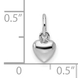 14k White Gold Heart Charm Pendant, Polished Puffed Minimalist Design for Women