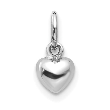 14k White Gold Heart Charm Pendant, Polished Puffed Minimalist Design for Women