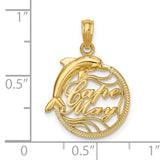 14k Yellow Gold Dolphin Pendant with Rope Border, Nautical Ocean Life Charm