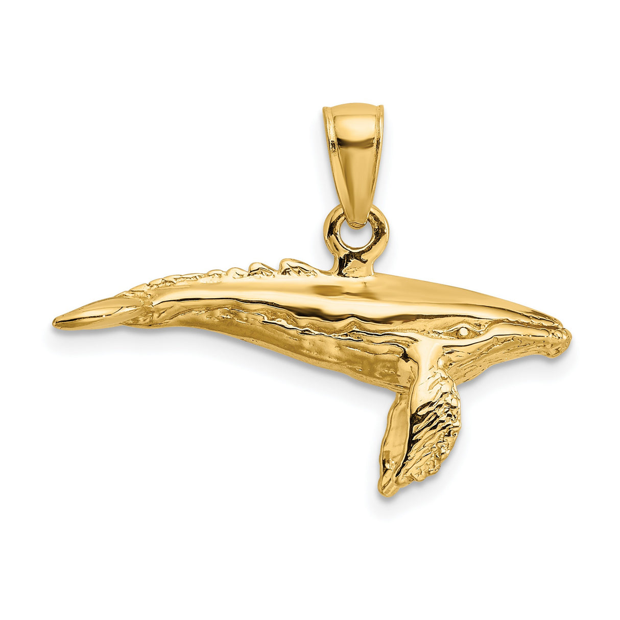 14k Yellow Gold Whale Pendant, Textured Humpback Charm, Ocean Inspired Nautical Jewelry