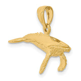 14k Yellow Gold Whale Pendant, Textured Humpback Charm, Ocean Inspired Nautical Jewelry