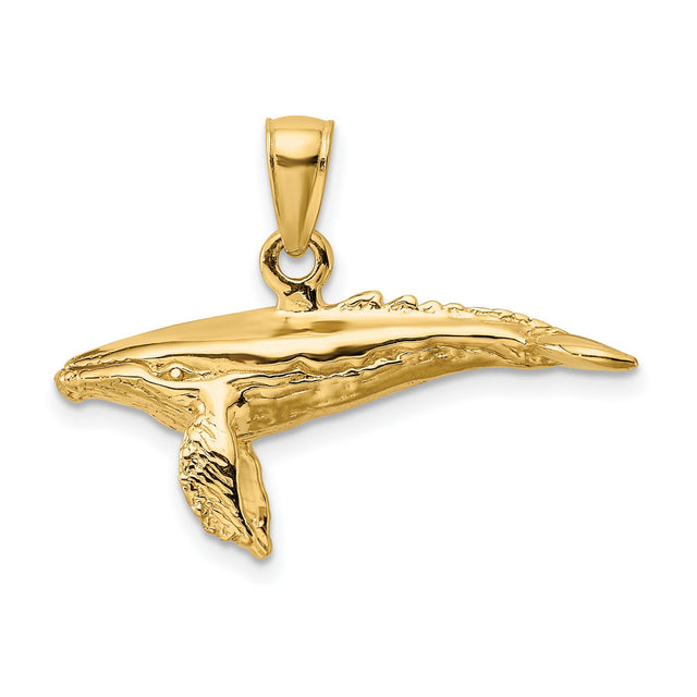 14k Yellow Gold Whale Pendant, Textured Humpback Charm, Ocean Inspired Nautical Jewelry
