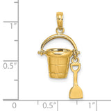 14k Yellow Gold Pendant with Myrtle Beach Sand Bucket and Shovel, Ocean Vacation Charm