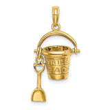 14k Yellow Gold Pendant with Myrtle Beach Sand Bucket and Shovel, Ocean Vacation Charm