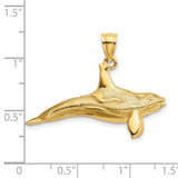 14k Yellow Gold Whale Pendant with Detailed Humpback Design, Ocean Animal Charm