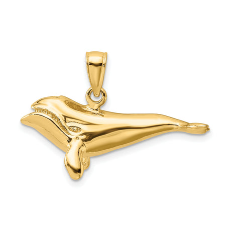 14k Yellow Gold Humpback Whale Pendant, Nautical Animal Charm, Nature-Inspired Jewelry