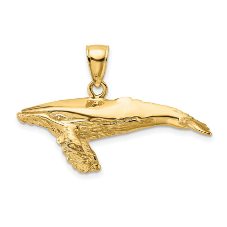 14k Yellow Gold Whale Pendant, Textured Humpback Charm, Nautical Ocean Animal Jewelry
