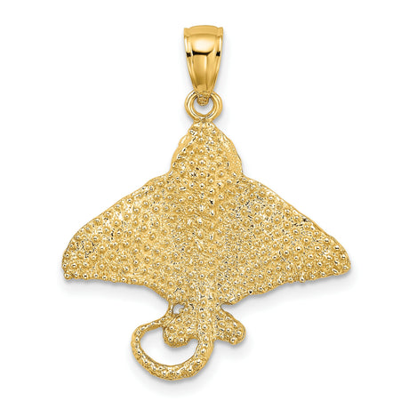 14k Yellow Gold Manta Ray Pendant with Textured Detail, Nautical Ocean Theme for Men or Unisex