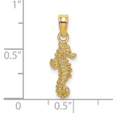 14k Yellow Gold Seahorse Pendant, Detailed Ocean Animal Nautical Charm for Women or Unisex