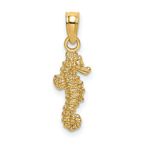 14k Yellow Gold Seahorse Pendant, Detailed Ocean Animal Nautical Charm for Women or Unisex