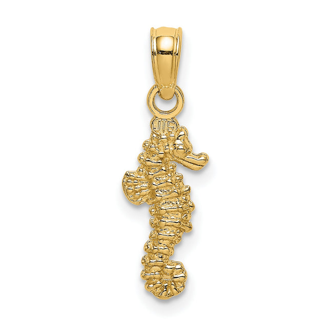 14k Yellow Gold Seahorse Pendant, Detailed Ocean Animal Nautical Charm for Women or Unisex