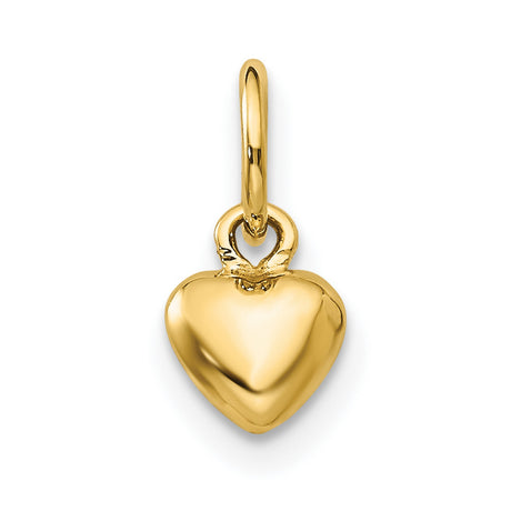 14k Yellow Gold Heart Pendant with Polished Finish, Classic Puffed Charm for Women