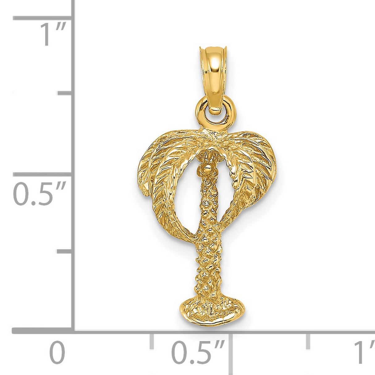 14k Yellow Gold Palm Tree Pendant, Tropical Ocean and Beach Theme for Women and Men