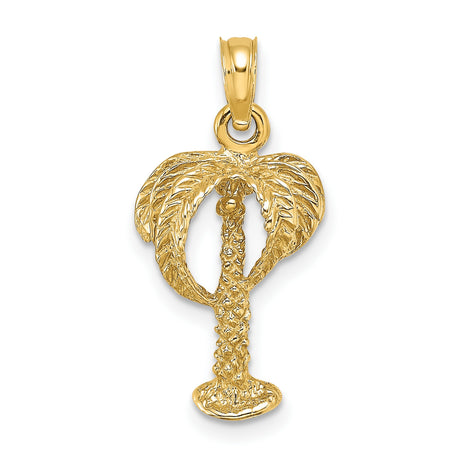 14k Yellow Gold Palm Tree Pendant, Tropical Ocean and Beach Theme for Women and Men