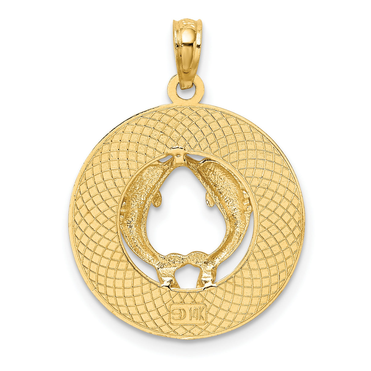 14k Yellow Gold Dolphin Pendant with Two Dolphins Forming Heart Shape, Coastal Beach Style