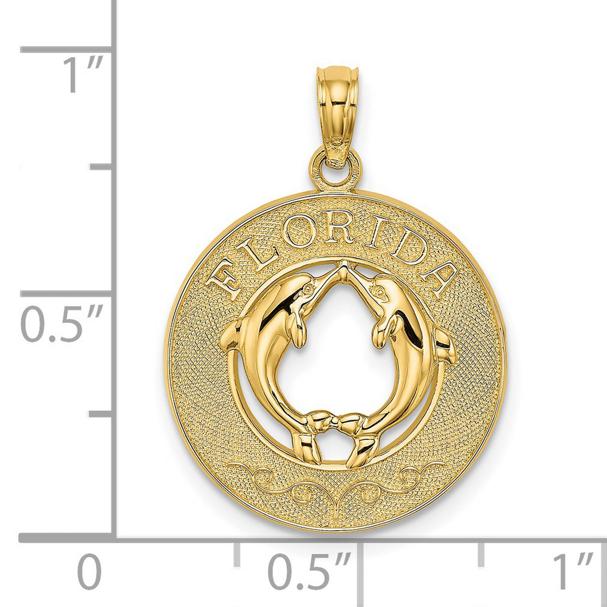 14k Yellow Gold Dolphin Pendant with Two Dolphins Forming Heart Shape, Coastal Beach Style