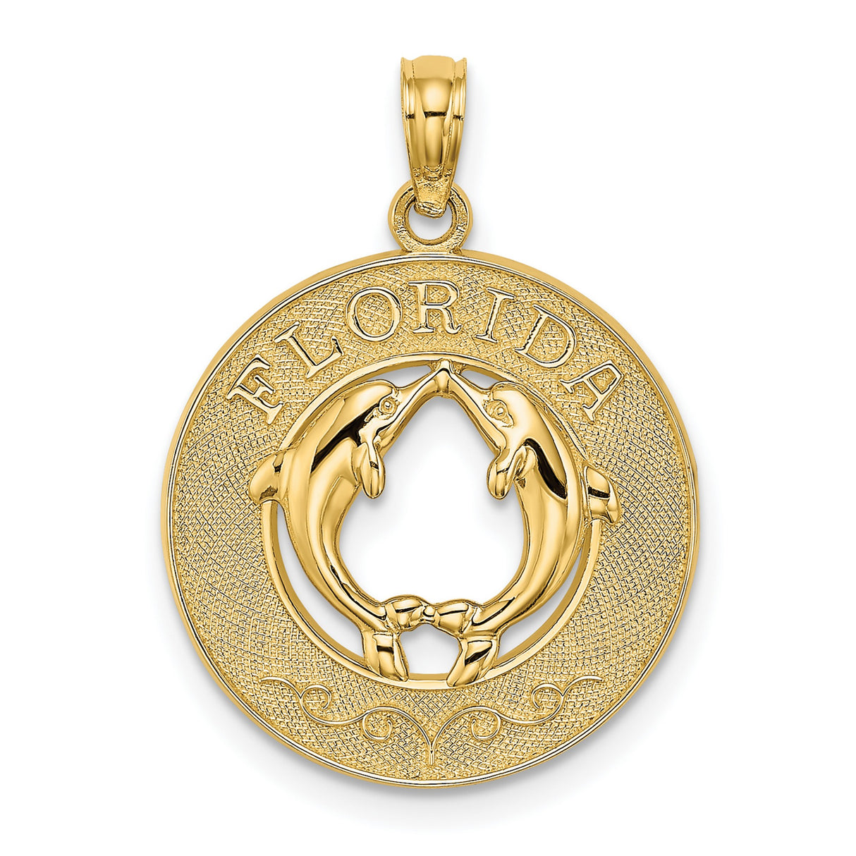 14k Yellow Gold Dolphin Pendant with Two Dolphins Forming Heart Shape, Coastal Beach Style